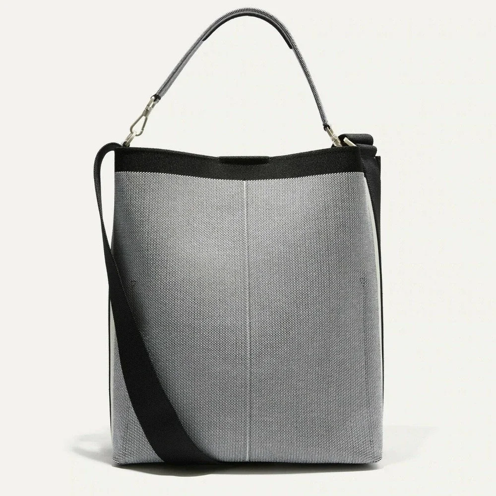 Rothy's Gray and Black Crossbody Tote with White Stripe